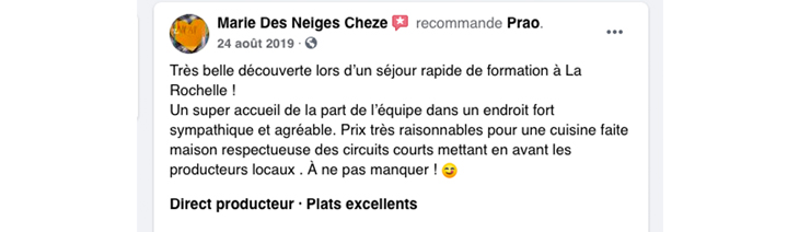 Recommandation de Marie Des Neiges Cheze Avis Facebook Prao